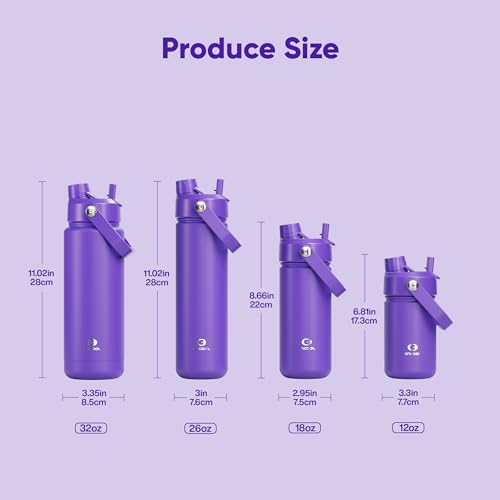 Image of Kids Insulated Water Bottle with Straw - 12oz Stainless Steel Water Bottle with Dual Spouts, Leak-Proof, BPA-Free, Double Wall Vacuum Keeps Cold for 24 Hours for Sports, Travel, School (Violet)