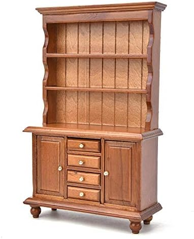Dollhouse Miniature Bookcase, 1:12 Mini Furniture Dollhouse Three-Layer Wooden Bookcase Cabinet with 4 Drawers Model Toy Home Decor(Brown)