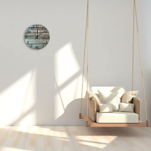 Miniatura 3 de Relojes de pared de madera silenciosos que no hacen tictac, diseño vintage de madera verde azulado impreso, relojes de pared redondos impresos a