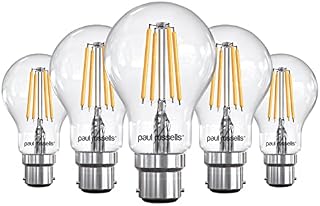 paul russells LED Filament GLS Light Bayonet Cap B22, 40w Equivalent A60 GLS Standard Globe 4W 470LM LED 2700K Warm White, Replacement Bulb Celling Fittings BC Energy Saving Lamp s, Pack of 5