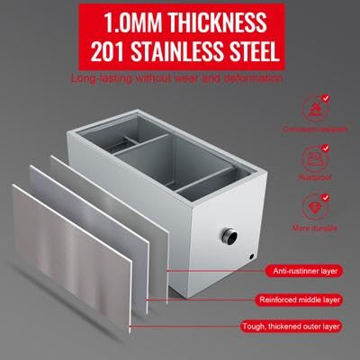 Happybuy Commercial Grease Trap - 25 LBS, Top Inlet, Under Sink, Stainless Steel, 6.4 GPM, for Restaurant, Canteen, Home Kitchen