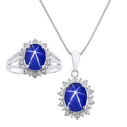 *Rylos Princess Diana Inspired Matching Jewelry Set Blue Star Sapphire & Diamond Ring With Matching Necklace - September Birthstone* #TOP26