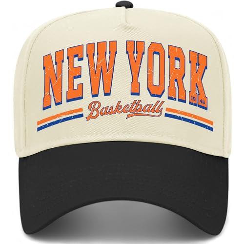 New York Hoops Collegiate Text Hat | Premium Adjustable Snapback Baseball Trucker Hats for Men & Women (US Alpha One Size Black/Natural)