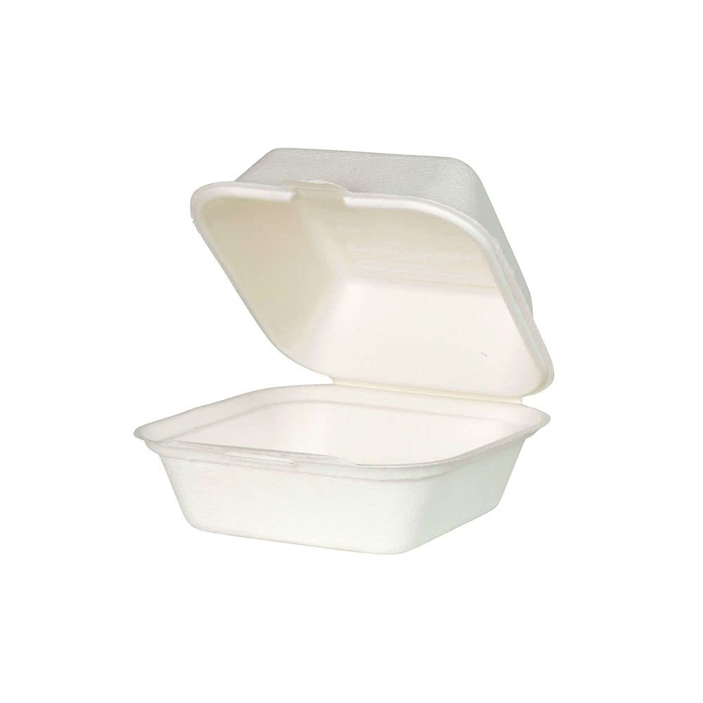 BIOZOYG Bio hamburguesas, desechables, biodegradables, para hamburguesas, bagazo compostable, 500 ml, tapa plegable, caja de 14,3 x 15 cm, 500 unidades, caja cuadrada blanca