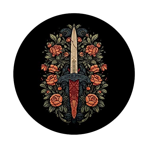 Athame Surrounded By Roses For Followers Of Wicca PopSockets Swappable PopGrip, Black - Image 3