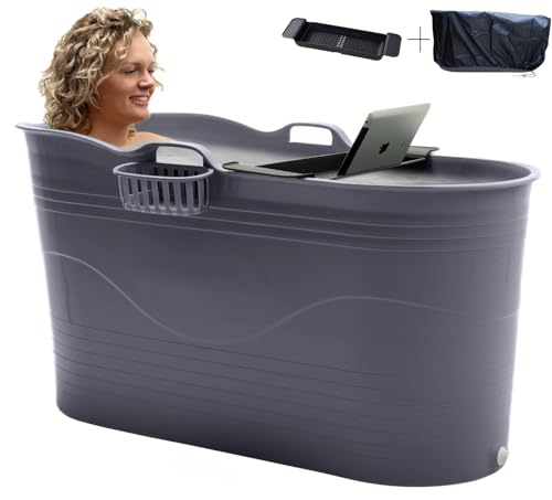 HelloBath® – Bath Bucket XL (Comfort) – 122 cm – Baignoire assise pour adultes – Bain glacé – Tuyau d’évacuation extensible jusqu’à 3 m – Extras:...