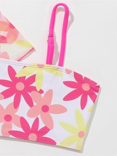 Kids Girls 3 Pcs Bathing Suits Floral Kimono Wrap Bikini Bra with Brief Vocation Swimsuits3