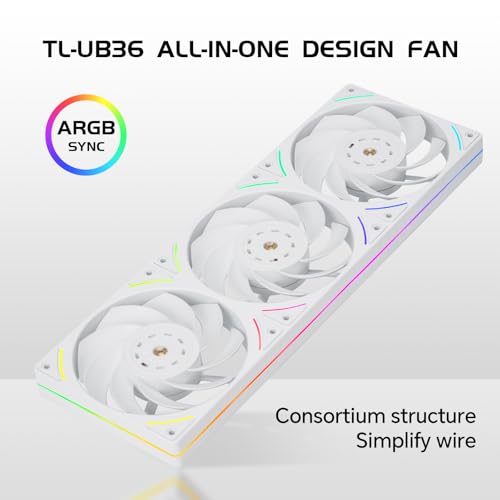 Image of Thermalright TL-UB36RW 360mm Single-Frame PC Cooling Reverse Case Fans - PWM 2150 RPM Speed | ARGB Lighting | High Airflow | Single Modular Cable, for Chassis & Liquid Cooler (White)