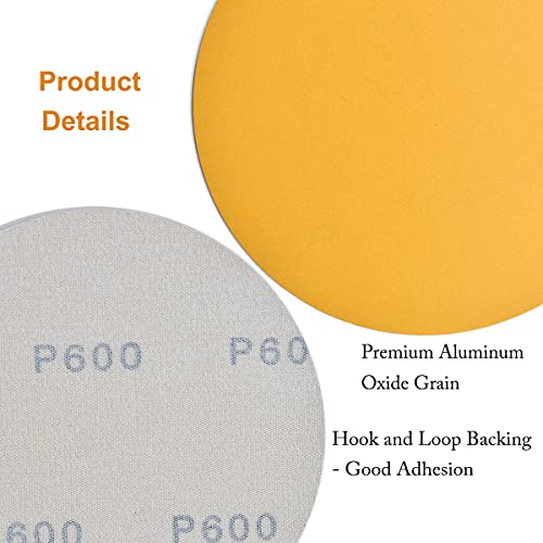 Image of 6-Inch No-Hole Hook and Loop Sanding Discs 600-Grit, Random Orbital Sandpaper for Automotive and Woodworking, 100-Pack