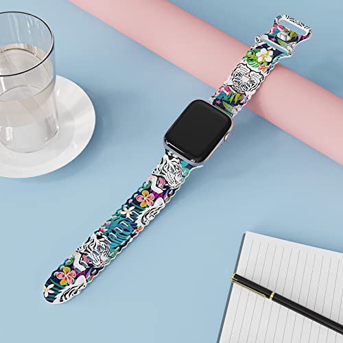 Image of Compatible with Apple Watch Band 41mm 40mm 38mm 49mm 45mm 44mm 42mm Women Girl, Tiger Print Lace Hollow-out Soft Silicone Sport Bands For iWatch Ultra SE Series 10 9 8 7 6 5 4 3 2, Tig-38