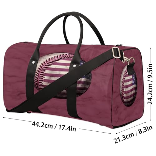 American Baseball Travel Duffle Bag, Sports Gym Bags for Women Men, Carry On Weekender Overnight Bag, Baseball Workout Hospital Airplane Trips Bag4