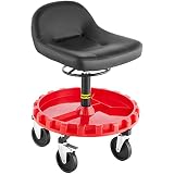 VEVOR Rolling Garage Stool, Adjustable Height, 16x14 Comfort Cushion,Round Shop Stool with Parts Tra