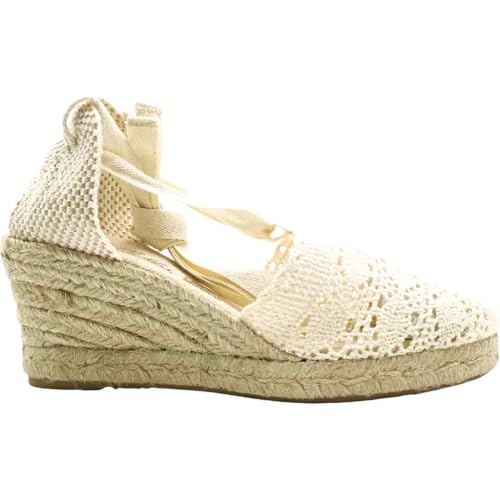 DE PABLOS - 51S5 Alpargatas Encaje Cintas Color: Beige Talla: 36 para: Mujer