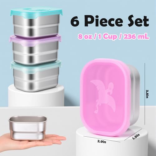 Image of Tanjiae 6-Pack 8oz Small (1 CUP) Stainless Steel Snack Containers - 230mL Leakproof Food Containers with LFGB Certified Lids, Stackable Metal Snack Box for Home, Work, Travel