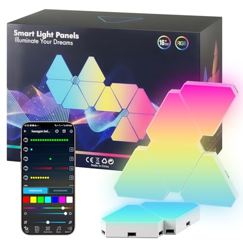 10pcs Led Gaming Panels, LED Smart Wandleuchte Wifi RGB con IC Musik Sync Wandbeleuchtung Triángulos, App Steuerung funktioniert mit Alexa Google Zimmer und Gaming Deko