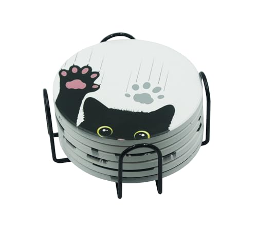 Everyday Better Life Black Cat Ceramic Coaster Set of 6