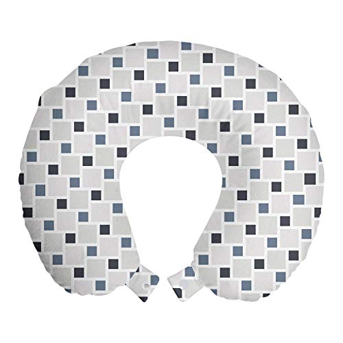 ABAKUHAUS Colores silenciados Cojín de Viaje para Soporte de Cuello, Geométricas cuadrículas, de Espuma con Memoria Respirable y Cómoda, 30x30 cm, Pálido Gris Azul de la Pizarra