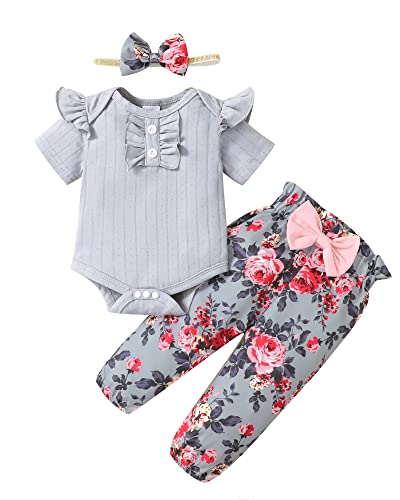 Image of Mioglrie Newborn Infant Baby Girl Clothes Romper Pants Set Floral Outfits Cotton Baby Clothes for Girls