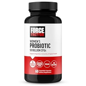 FORCE FACTOR Probiotic for Women 50 Billion CFU, Women’s Probiotic for Digestive Health, Immunity, and Vaginal Health, 10 Strains with Lactobacillus Acidophilus, Vegan, 60 Capsules