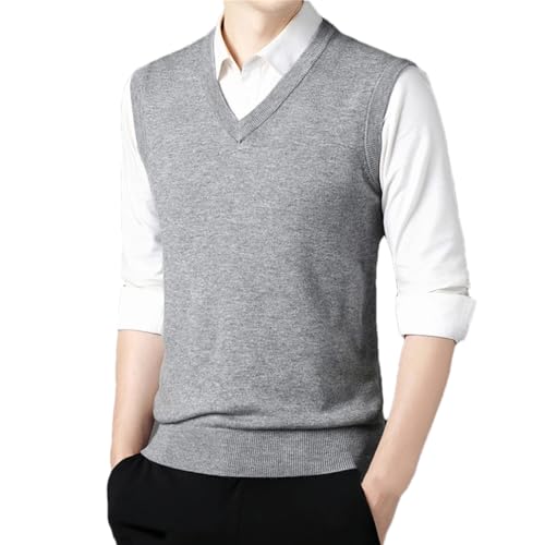 Men's Thickened Wool Knitted Vest Business Casual Solid Sleeveless Formal Vest Pullover