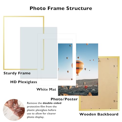 Image of JCJMY 22x30 Picture Frame with 18x24 Mat, Display Photo 18x24 with Mat or 22 x 30 Without Mat, Wall Hanging Large 22 by 30 Poster Frame with Plexiglass, Gold