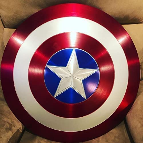 Vista 4 de Captain Shield 24 Inch Captain Round Shield Metal Replica Halloween Medieval Armor Cosplay Shield, Shield, LARP Combat Shield Red Rustic Vintage