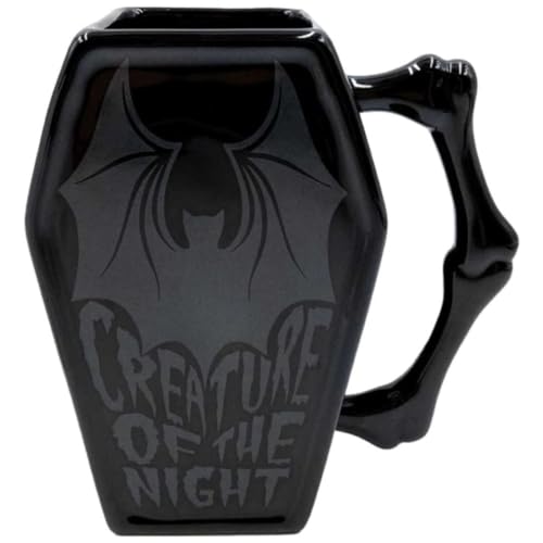kreepsville 666 Coffin Mug Creature Of Night Go Away Ouija Skull Cross Bones, Black, One Size