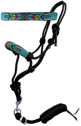 Showman Cowboy Knot Rope Halter w/Bright Multi Color Beaded Navajo Design Noseband