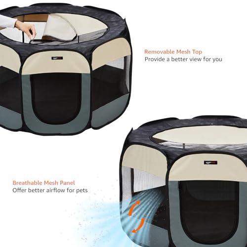 Image of amazon basics, Foldable Soft Pet Playpen Indoor Pet Fence Enclosure with Mesh Window, Lightweight and Durable for Travel, Small | 70cm x 70cm x 45cm