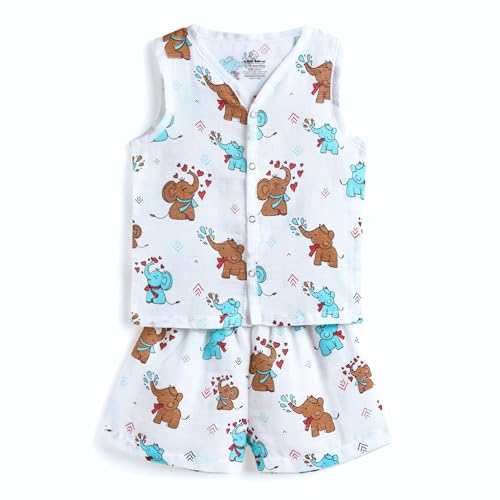 Image of The Boo Boo Club Muslin Jhabla and Short Set 100% GOTS Certified Organic Cotton | Sleeveless Button Vest | Summer Wear Set