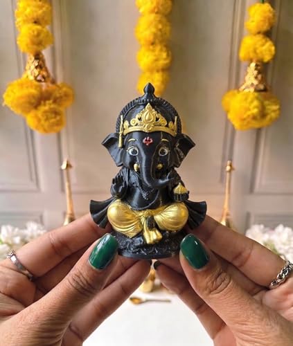 Image of Shri Ganesha Idol Murti, 8 cm Height, Bal Ganesh, 3D Printed, PETG Material, Light Weight, God Ganesha Idol for Car Dashboard, Home Decor, Puja, Gift, Office Desk, Pooja Mandir (Black)