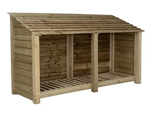 Arbor Garden Solutions Wooden log store 4ft (W-227cm, H-126cm, D-88cm) (Without kindling shelf, Natural (Light green))