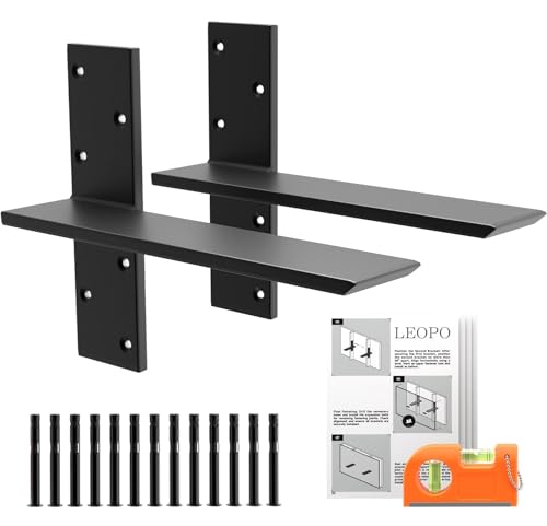 LEOPO 12" Lx2.5 W 2 Pack Free Hanging T Shelf Bracket, 3/8" Thick Countertop Support Brackets, Heavy Duty Knee Wall Hidden Floating Countertop Bracket for Cabinets, washbasin, Bench Seats, Vanities by LEOPO - Used condition - US$23.27