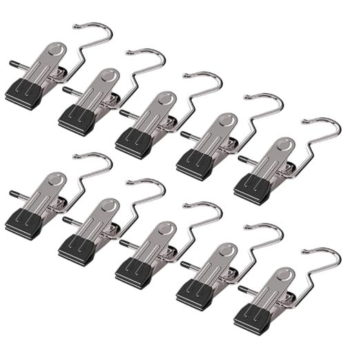 Greabuy Juego de 10 clips multiusos de acero inoxidable para pantalones, organizadores portátiles para sombreros, pantalones,