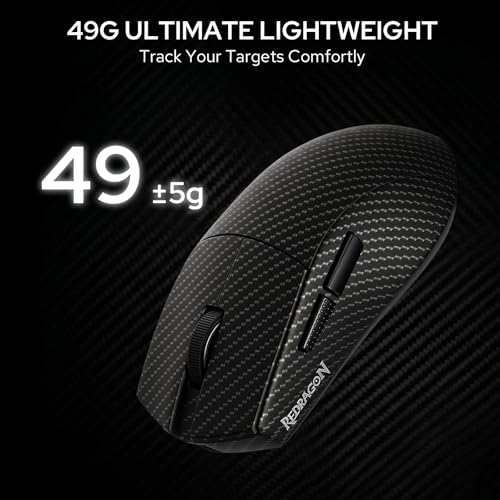 Image of Redragon M916 Plus Carbon Fiber Tri-Mode Gaming Mouse, 49G Ultra-Light 45K DPI Mouse w /Ergonomic Natural Grip Build, Full Programmable Buttons, Software Supports DIY Keybinds & DPI
