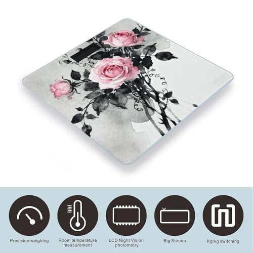 Báscula Digital de Baño Floral Negra y Rosa Precisa y Estable miniatura 3