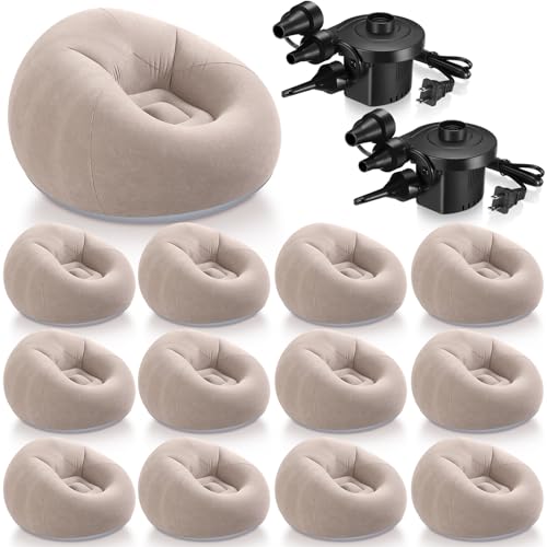 Image of Realspring 12 Pcs Inflatable Bean Bag Chair, Air Pump,Coffee | Electric Pump for Inflation, Foldable Blow up Chairs for Outdoor Movie Seating, Portable Sofa for Adults Camping
