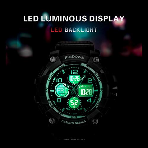 Pindows Watch For Men, Military Digital Analog Watch With Led Backlight Lighting,Outdoor Sports Electronic Watch Date Multi Function Alarm Stopwatch, 50M Waterproof Men Wrist Watch 12H/24H Display. #TOP2