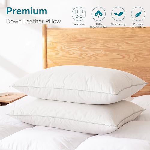 Wenersi Premium Goose Feathers Down Pillows,White Queen Pillows Set Of 2,Luxury Hotel Collection Goose Down Pillows,100% Organic Cotton Fabric,Breathable And Skin-Friendly,650 Thread Count thumb #1