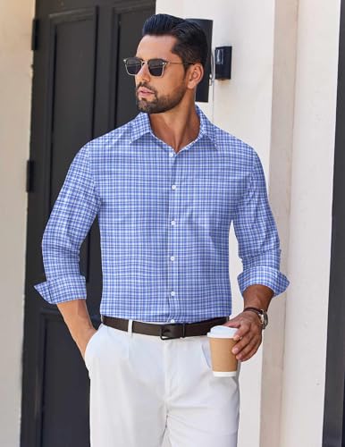 COOFANDY Mens Long Sleeve Dress Shirts Wrinkle Free Slim Fit Shirts Gingham Office Shirt - Image 2