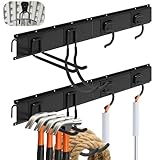 Otoolling 6 Pack Shed Tool Hooks Organizer Wall Mounted 32" Adjustable Storage Shed Accessories Double Straight Large Curved Mop Hook Metal for Large Small Tools Yard Gardening Rack Shovel Broom