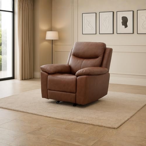 Image of Royaloak Dallas American Half Leather Manual One Seater Recliner | Comfortable Recliner Sofa 1 Seater with Tufted Design, Padded Armrests & Pocket Springs | Durable Manual Recliner Chairs for Home