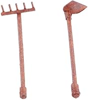 Vista 6 de Juego de 4 herramientas de jardín en miniatura para casa de muñecas 1:12, mini azada oxidada y horca de hadas, accesorios de jardín, adornos