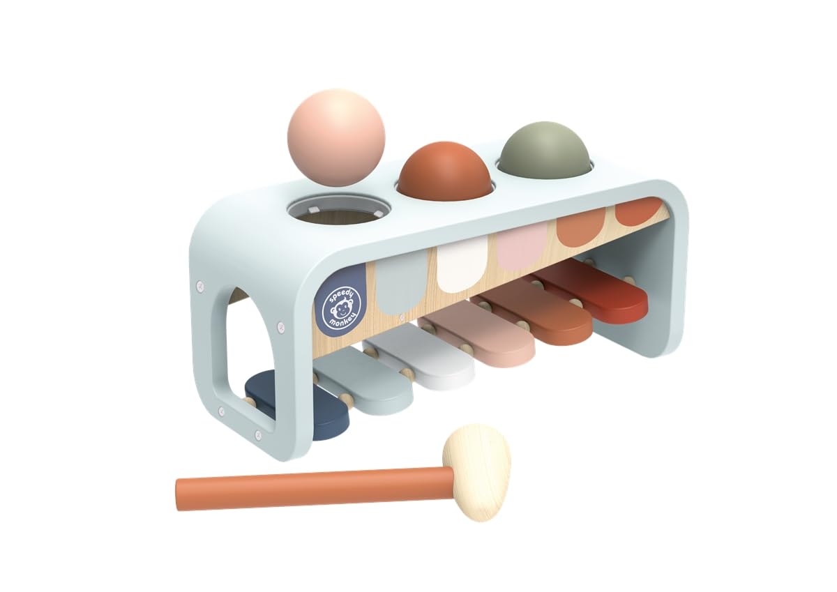 SPEEDY MONKEY Montessori Tap Tap Xylophone | Hammer Bench with 3 Balls