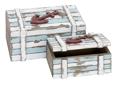 Deco 79 Wood Decorative Box Decorative Keepsake Boxes with Anchor Detail and Hinged Lid