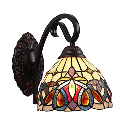 Chloe Lighting Serenity Victorian Tiffany-Style Dark Bronze 1 Light Wall Sconce 8'' Wide, Multicolor #TOP1