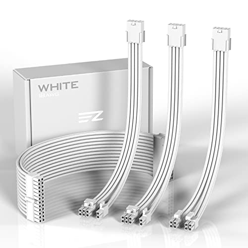 EZDIY-FAB PSU Extension Cable Custom Mod Flexible Nylon Braided PC Power Cable with Comb Kit 24PIN/8PIN to 6 2PIN/8PIN to 4 4PIN-30CM 300MM - All White Edition EZDIY-FAB PSU Extension Cable Custom Mod Flexible Nylon Braided PC Power Cable with Comb Kit 24PIN/8PIN to 6 2PIN/8PIN to 4 4PIN-30CM 300MM - All White Edition