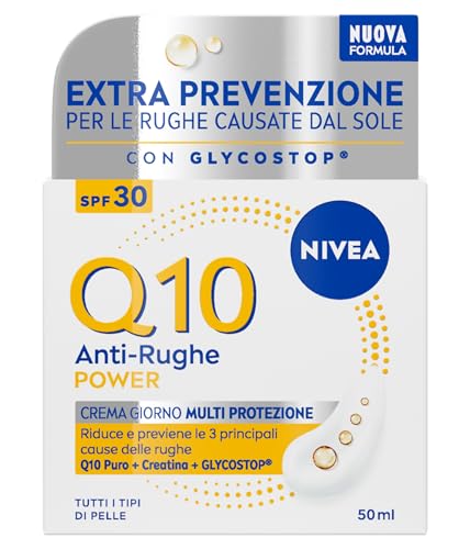 NIVEA Q10 Anti-Rughe Power Crema Giorno Multi Protezione SPF30 50 ml, Crema viso antirughe e idratante con Coenzima Q10, Creatina e Glycostop, Skincare ad assorbimento rapido per tutti i tipi di pelle