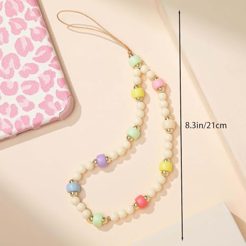 Staqlo Aesthetic Beaded Phone Charm Pastel Pearl Wrist Strap Trendy Y2K Cellphone Chain Wristlet Anti-Drop Smartphone Tether for Women Universal String Holder Accessory Purse Bag Bottle Women Daughter Sister Grandma - 2