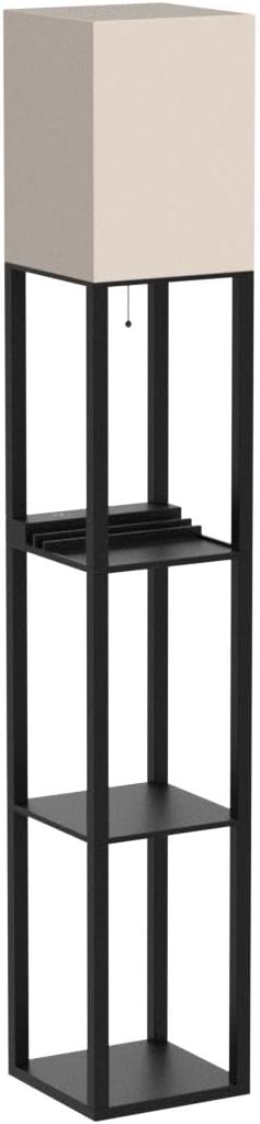 Brightech Maxwell Charger - Modern Shelf Floor Lamp with USB Charging Ports & Electric Outlet - Corner Display Floor Lamps with Shelves for Living Room, Bedroom and Office - Black